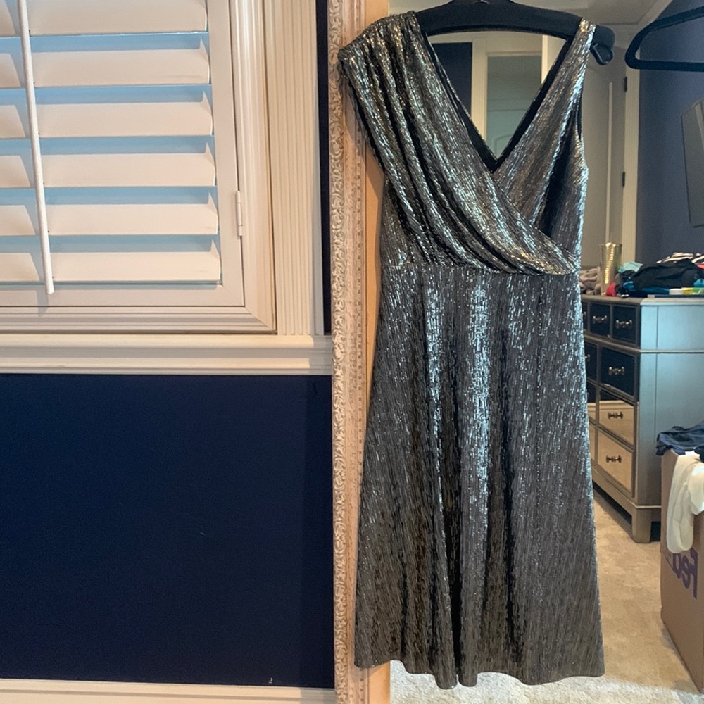 Alice and Olivia metallic and black cocktail dress
